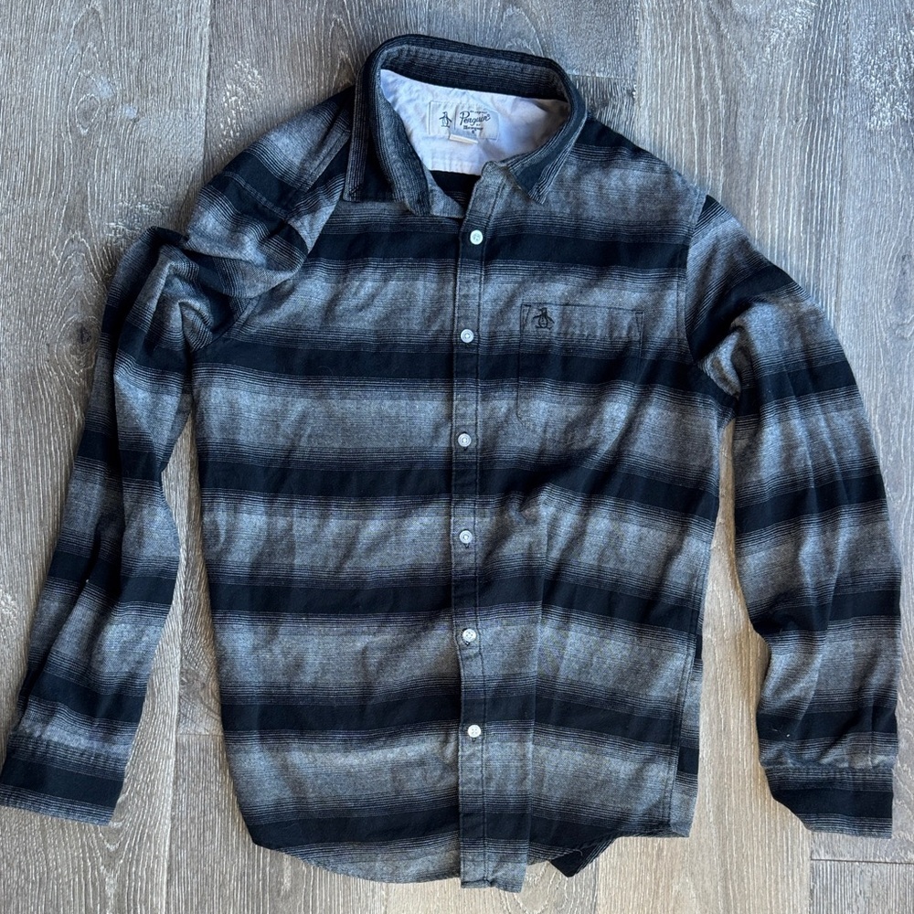 Original Penguin Charcoal and Black Plaid Shirt 0419
